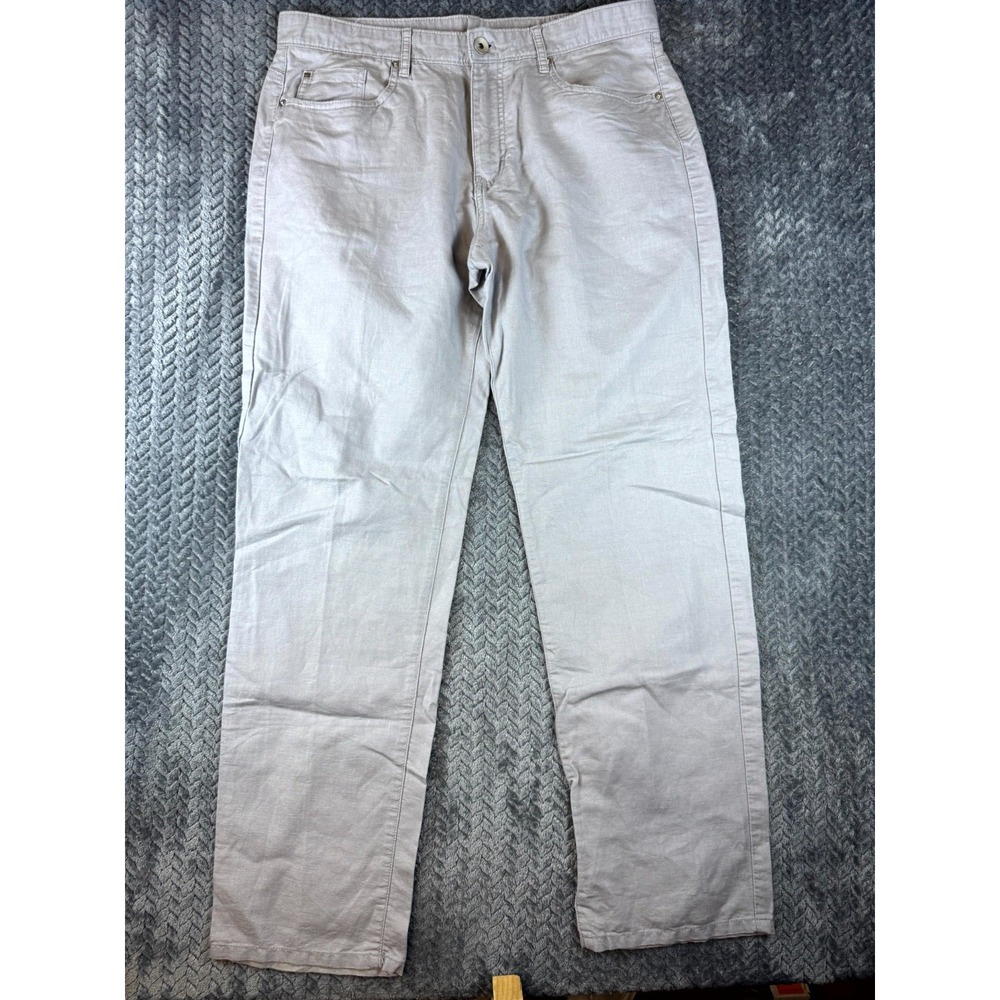 Calvin Klein Mens 34x32 Gray Linen Cotton Blend Straight Leg Casual Pants